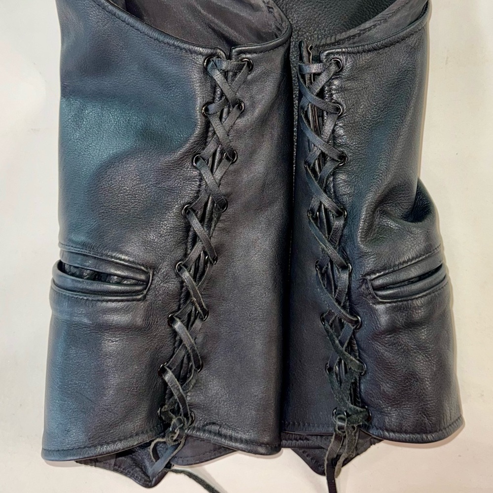 Black Leather Motorcycle Vest with Lace-Up Sides (46) - Picture 11 of 17